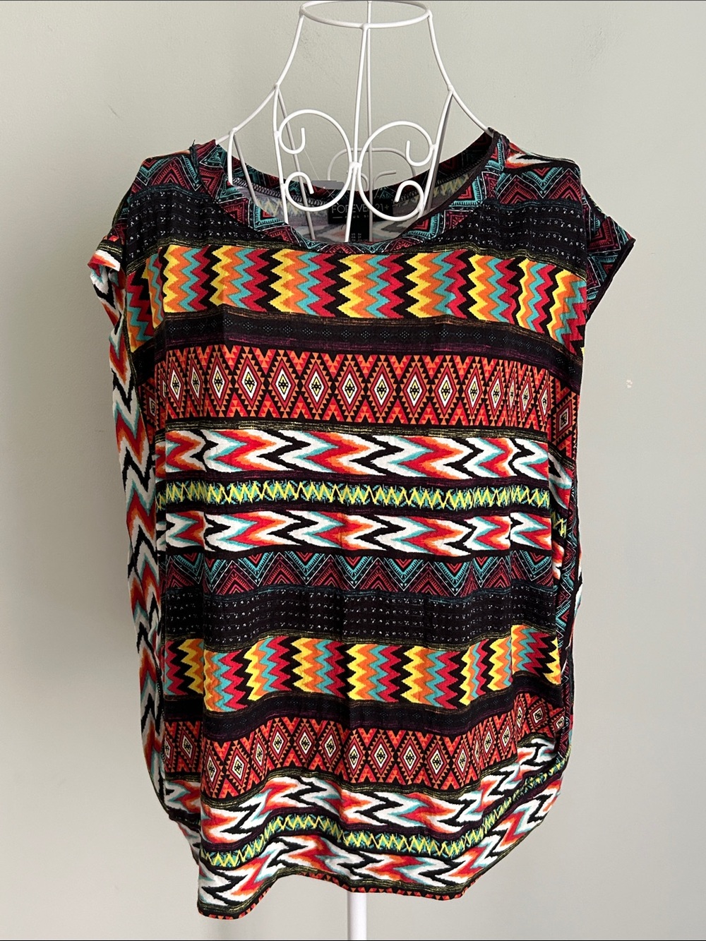 Forever 21 Multicolor Aztec-Print Short Sleeve Tee